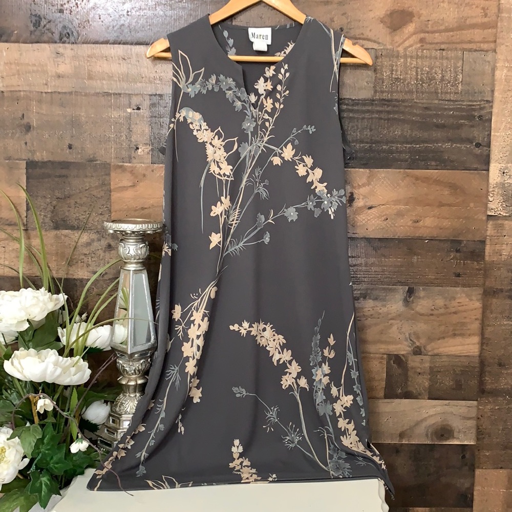 🍃🌼 Vintage Maren Gray Floral Dress Size Medium